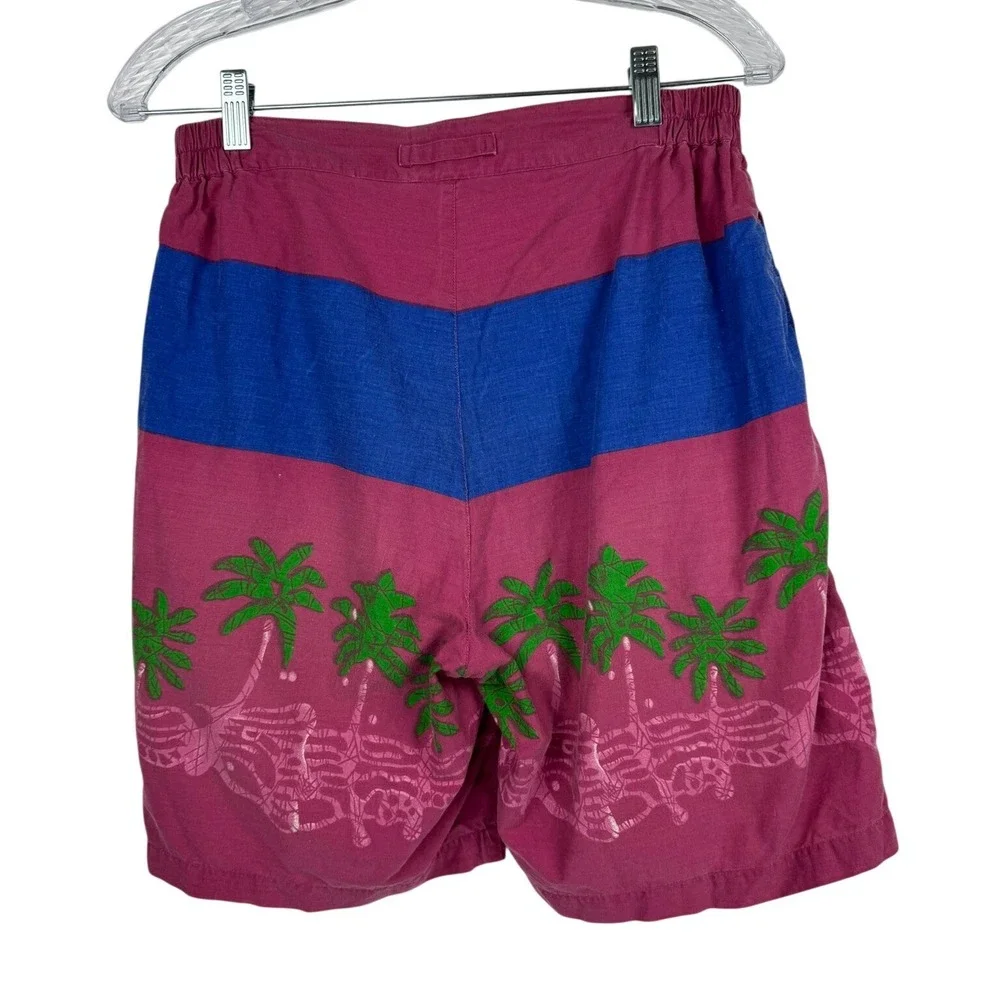 VTG Chaps Ralph Lauren Men's Tropical Palm Tree Stripe Swim Trunks Shorts Size M